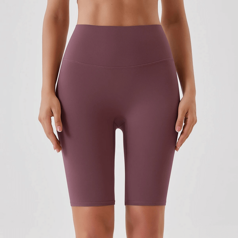 Athletic Women's High Waist Tight Shorts in Nylon Blend for Running and Yoga, shown in mauve color, front view - SF1667